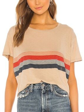 sundry 100% pima cotton multi stripes vintage short sleeve tee in macadamia